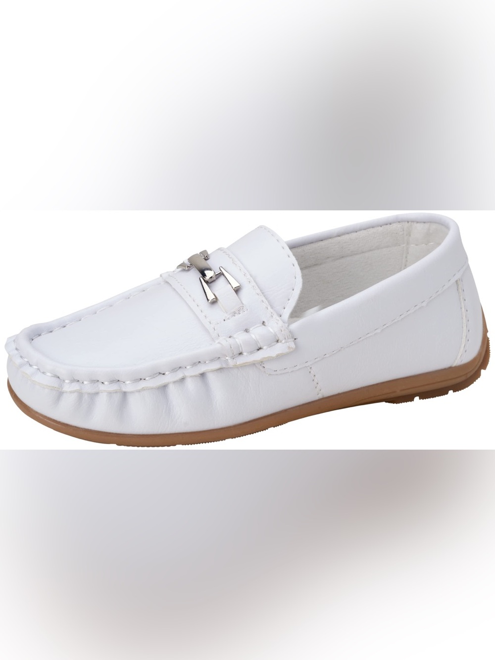 White Leather Loafer with Silver Accent
